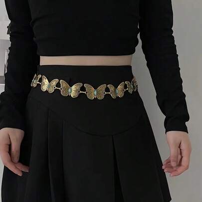 Metall Schmetterling Taillenkette Accessoire, Kleid Taillengürtel, Neuankömmling 2025, hochwertiger Nischentaillengürtel für Frauen, Boho-Stil Zinklegierung Damengürtel, geeignet für Frühling, Sommer, Herbst, Winter