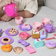 儿童茶具玩具，逼真的茶壶和茶具玩具套装，假装下午茶玩具，厨房玩具，适合男孩女孩派对生日圣诞节万圣节玩具礼物 - 彩色 - 查看 8