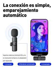 C10 Wireless Lavalier Microphone For Android, Plug-And-Play Wireless Lapel Microphone For Video Recording, Teaching, Interviews, Podcasts, Wireless Omnidirectional Condenser Microphone For Vlog - Black - View 2
