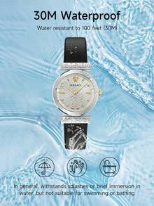 Versace Reloj de pulsera de cuarzo con correa de cuero elegante para mujer con caja de acero inoxidable para regalo de dama con esfera dorada - Negro - Ver 9