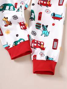 Conjunto de 2 piezas de top de cuello redondo con gráfico de coche y animal y pantalones casuales para niños pequeños, conjunto de ropa casual suave y cómoda adecuado para uso diario de niños, excelente como regalo diario, fiesta de Navidad, regalo de Año Nuevo