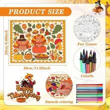 - 24 manteles individuales para colorear pavo de Accin de Gracias con 24 bolgrafos de pintura, tapete desechable de calabaza para cosecha, agradecido, aula, actividades de bricolaje, manteles - Multicolor - Ver 4