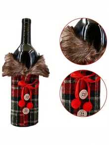 1 PIEZA Elegante disfraz de botella de vino con cuello de suéter y cierre de botones - Cuadros festivos o colores sólidos - Tela para todas las estaciones Vestido para Navidad, San Valentín, bodas, Año Nuevo - Funda decorativa para botellas de vino, decoración de fiesta fácil de limpiar, diseño de suéter acogedor con cierre de botones, perfecto para decoración de mesa festiva y exhibición de botellas de vino - Multicolor - Ver 9