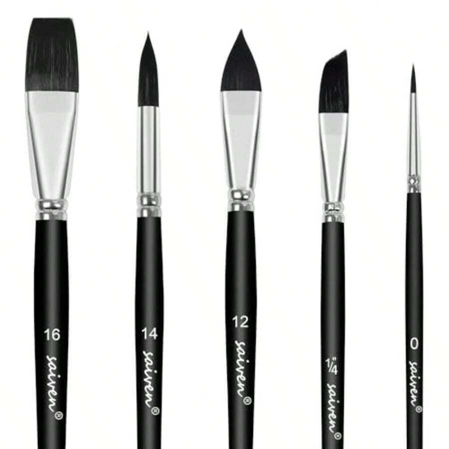 Sable Watercolor Brushes Professional Paint Brushes For Artists 6pcs Variety Shapes With Flat Angle  Stripper And Pointed Round For Watercolour Acrylic Gouache Inks Painting