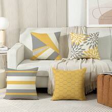 2D, 4Pcs Bohemian Style Yellow & Grey Geometric Patterned Single-Side Print Decorative Throw Pillow Covers - 17.7 X 17.7 Inches, Cushion Covers For Sofa, Bedroom, Office, Car & Farmhouse Decor, Machine Washable With Zipper, Not Insert Included - Multicolor - View 5