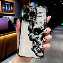 Funda de Teléfono Calavera Negra Compatible con iPhone 17, 16e, 16, 15, 14, 13, 12, 11, Pro Max Air X XR XSMAX, 8, 7 Plus - Carcasa Transparente Suave Antigolpes - Negro - Ver 8
