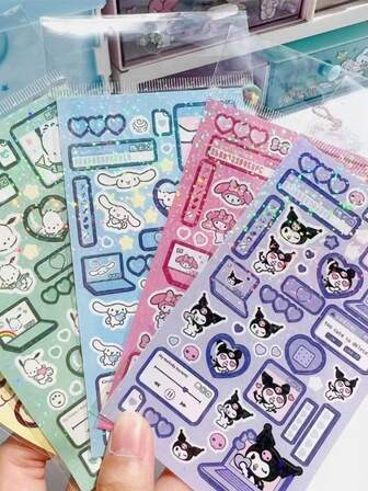三丽鸥翡翠肉桂狗布丁狗旋律激光贴纸卡通库洛米手册创意贴纸套装ins自由粘贴多功能贴纸