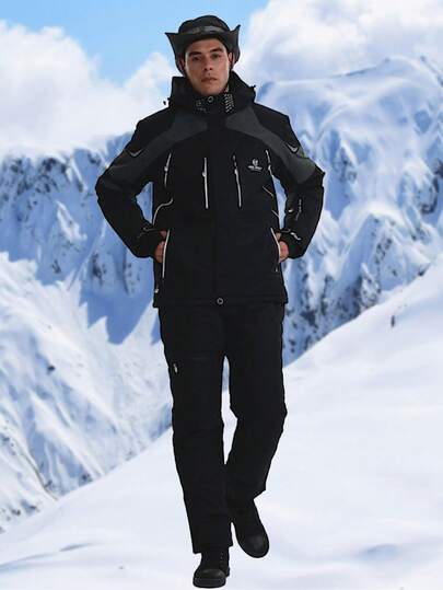 Men's Winter Ski Jacket,Outdoor Fashion Thick Warm Ski Jacket,Men's Hooded Thick Mountaineering Windbreaker,Korean Style Casual Handsome Ski Jacket With Multiple Pockets Ski Outfits