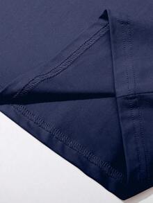 Manfinity Homme Men's Casual Letter Print Short Sleeve-Shirt, Summer - Màu xanh hải quân - Xem 2