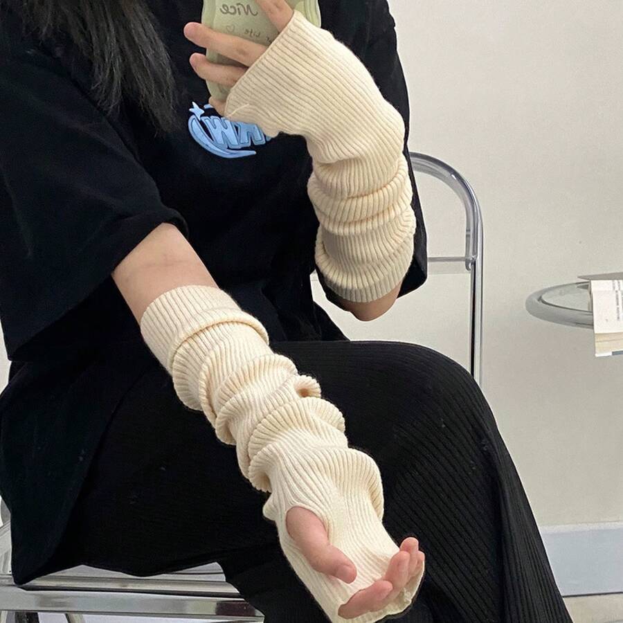 Christmas Women's Winter Gloves Ins Style Knitted Arm Warmers Warm Knitted Wool Half Sleeve Women's Autumn Winter Fingerless Touchscreen Gloves - 黃色 - 查看 1