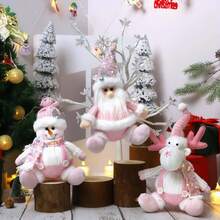 1pc New Christmas Sitting Plush Doll Santa Claus, Snowman, Reindeer, Pink Stuffed Doll, Ideal Gift For Girls, Best Friends, Lovers, Christmas Decoration