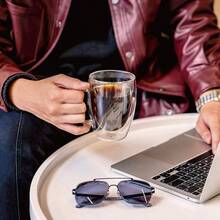 - Tazas de caf de cristal de doble pared con asa, vidrio de caf aislado, tazas de caf transparente, tazas de caf de cristal, tazas de caf con tapa, tazas de t, tazas de caf con leche, vasos de bebidas, resistentes al calor, 2 unidades