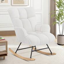 Schaukelstuhl, Stillsessel Schaukelsessel, Teddystoff Gepolsterter Schwingsessel Lesesessel Relaxstuhl Sessel mit Holzkufen, Armlehne, für Wohnzimmer, Schlafzimmer, Babyzimmer, Grau