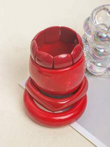 1 件复古红色树脂手链，简约时尚几何扎染红色手镯，适合女士 - 紅色 - 查看 2