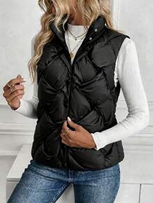 1 pièce Veste/manteau en tweed casual à ourlet asymétrique, idéal pour les sorties de Noël, les fêtes, les voyages, les thés et brunchs, les aéroports en automne/hiver. Tenue élégante et décontractée. - Noir - Voir 5