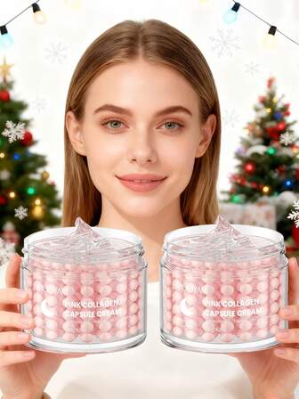 MOOYAM 2 件粉色胶原蛋白胶囊霜，保湿，保持浅米色水润饱满，紧致，提亮，抚平浅米色，使浅米色看起来更年轻，适合日常使用和节日礼物，让她拥有美丽的脸庞