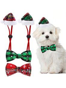 2pcs Red And Green Checkered Bow Tie Pet Tie, Exquisite And Cute Pet Decoration Accessories, Adjustable Size Christmas Tie Suitable For Pets, Very Suitable For Small And Medium-Sized Dogs And Cats, With Random Styles - Multicolor - View 14