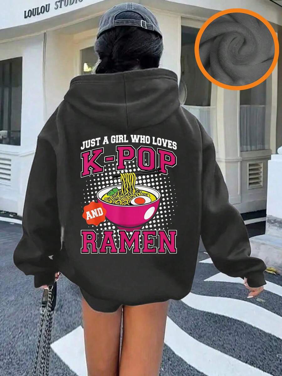 Tween Girl Graphic Print Thermal Lined Sweatshirt, Warm & Comfortable For Autumn/Winter - Dark Grey - View 1