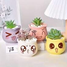 6pcs/Set Cartoon Cute Ceramic Flower Pots, Cute Succulent Plant Flower Pot With Drainage Hole Function, Suitable For Succulents And Cacti, Painted Surface Treatment, Home Office Desk Garden Gift, Very Suitable For Indoor And Outdoor Desktop Window Sill Landscape Design, Perfect Gift For Christmas, Birthday, Mother's Day - Multicolor - View 7