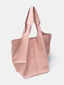 新款秋冬时尚超大容量手提包，女士小众单肩便携复古大包，简约休闲通勤旅行购物袋，休闲旅行行李腋下包，多功能多色 - 粉色 - 查看 4