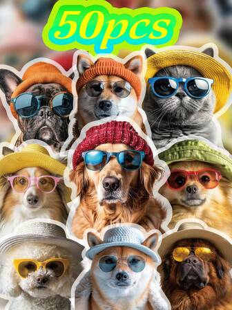 50 Stücke verschiedene süße Hunde Aufkleber, jeder Hund trägt unterschiedliche Hüte und Brillen, die ein verspieltes und kreatives Thema schaffen - geeignet zum Dekorieren von Laptops, Handys, Gitarren, Wasserflaschen, Autos, Fahrrädern, Gepäck, Scrapbooks, Musikinstrumenten - perfekt als Partytüten, Belohnungen und Geschenke zu Feiertagen