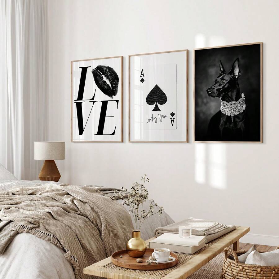 1/3件套无框三联Y2K时尚艺术印刷品,黑白画廊墙套装,包含冲浪板和“Ciao!”字样,阿马尔菲海岸风格极简海报,多巴胺宿舍装饰,美学房间装饰,卧室墙画 - 彩色 - 查看 1