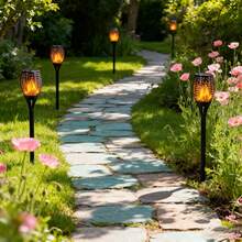 Solar Lantern Outdoor Flame Light LED Taller And Larger Flickering Flame Solar Flashlight IP65 Waterproof Outdoor Lighting Solar Aisle Light Christmas Decoration Garden Yard, 8/16 Pack - Burnt Orange - View 10