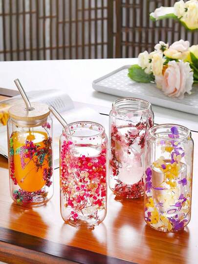 1pc High Borosilicate Double Wall Glass Cup, Cross-Border Cold Drink Cola Mason Jar, Stylish Coffee Cup, Couple Gift