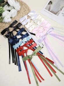 16pcs/8pcs Girls Bowknot Hair Clips, Ribbon Tail Bow Hair Clips, Solid Color Hair Accessories - Multicolor - View 5