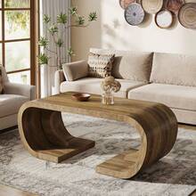 Tribesigns Large Farmhouse Coffee Table, C-Shaped Center Table With Curved Side, Heavy Duty Rectangle Tea Accent Furniture For Living Room, Rustic Brown - Rustic Brown - View 4
