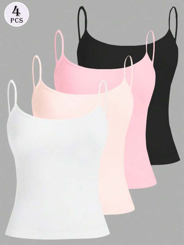 4pcs/Pack Solid Color Comfy Camisole Vest