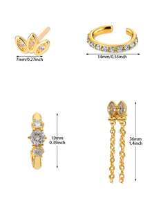 4 Pcs Deluxe 24K Gold Plated Cubic Zirconia Drop Dangle Earrings For Women Flower Chain Tassel Stud Earrings For Women Hoop Earrings Set