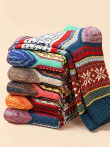 1/5 perechi șosete vintage groase pentru bărbați, până la jumătatea gambei, calde și confortabile, articol la modă de toamnă/iarnă - Multicolor - Vizualizare 3