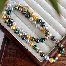 10mm Morandier Mixcolor Tahitian Pearl Necklace, Peacock Green Black Gray, Fashion Minimalist Necklace For Women, Suitable For Daily Wear And Valentine's Day Gift, Comes With Elegant Gift Box Packaging,Mom,Mother,Mother's Day,Gift