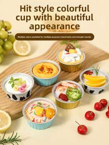 10pcs (Random Color) Air Fryer Aluminum Foil Cups, Oven Baking Pudding Tart Shells, Microwave Disposable Tin Foil Bowls