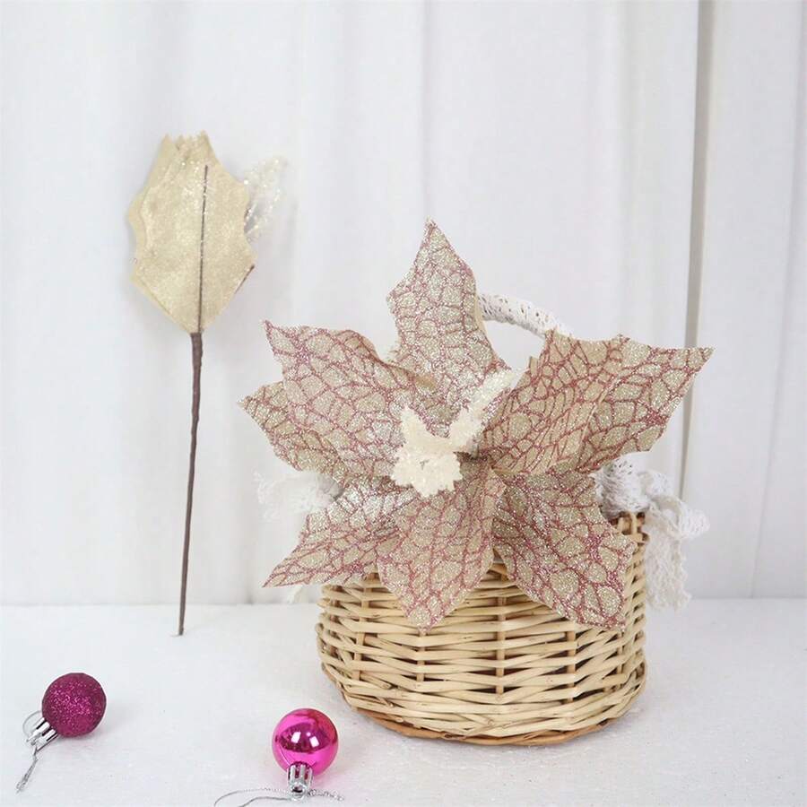 Christmas Artificial Flower, Shiny Colorful Tree Topper Stem Home Decor Party Favor - Champagne - View 1