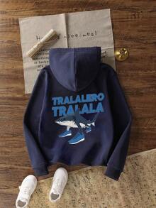 Young Boy Casual Comfortable Loose Thick Knitted Pullover Hooded Sweatshirt - Navy Blue - View 3