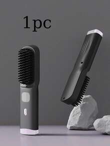 Cepillo alisador de cabello inalámbrico con iones negativos USB, 2 en 1 para alisar y rizar, pantalla LCD portátil, cepillo alisador recargable, alisador de cabello sin cable