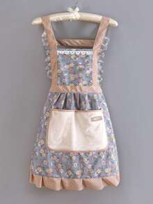 1 件帆布花卉手擦围裙，厨房家用烹饪防油防污围裙，烹饪围裙，配有可调节腰带和手擦设计，由透气面料制成，可爱的花卉围裙，适用于厨房和浴室，家居用品 - 彩色 - 查看 15