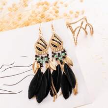 Long Bohemian Style Feather Shaped Women's Earrings, With Multiple Colors Paired With Tassel  Women's Earrings, Fashionable Daily Wear Jewelry Accessories, Suitable For Retro Accessories For Parties And Holidays, And Gifts For Anniversari - 1對 - 查看 16