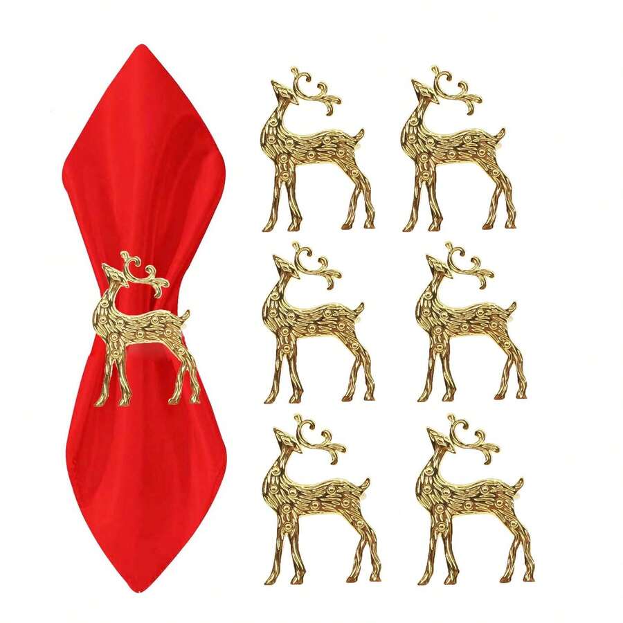 4 piezas Anillos de servilleta con diseño de ciervo, anillos de servilleta con lazo navideño, anillos de tela para hotel, decoración de mesa para banquetes de boda, anillos de servilleta de moda