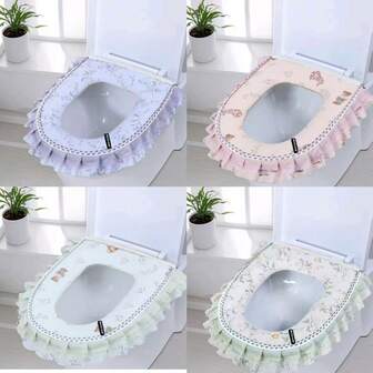 1pc Linen Edged Waterproof Zipper Toilet Seat Cushion, Large Diameter, Washable, Suitable For All Seasons