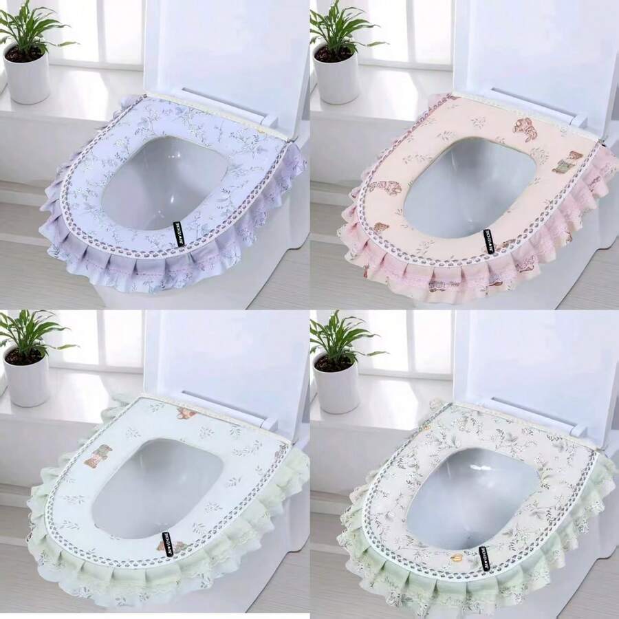 1个亚麻包边防水拉链马桶坐垫，大直径，可水洗，四季皆宜 - 彩色 - 查看 1