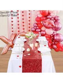 2 buah Taplak Meja Merah Mengkilap Ukuran 12" x 108", Cocok untuk Pernikahan, Pesta, Ulang Tahun, Pameran, Natal, Dekorasi Meja Hidangan Penutup - MultiWarna - View 16