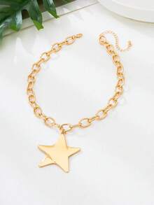 1件简约粗链心形纹理吊坠项链，创意扭链项链，时尚女士奢华珠宝礼品，百搭银项链 - Golden - 查看 7