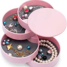 HengLiSam Jewelry Organizer, Small Jewelry Box Earring Holder For Women Gifts For Mom, Jewelry Storage Box 4-Layer Rotatable Jewelry Accessory Storage Tray With Lid For Rings Bracelets - 粉色 - 查看 1