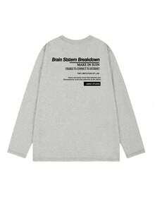 女士宽松字母印花长袖T恤，适合春秋季休闲穿着 - 淺花灰 - 查看 5