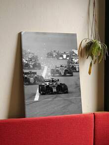 1 Stück ungerahmtes Sportauto-Themen Leinwand Poster, Formel Rennauto Ausdruck, wasserfeste Leinwand Wandkunst, Wandgemälde als Geschenk, für Schlafzimmer, Büro, Wohnzimmer, Café, Bar, Wanddekoration, Heim- und Wohnheimdekorationen - Schwarz und Weiss - Übersicht 1