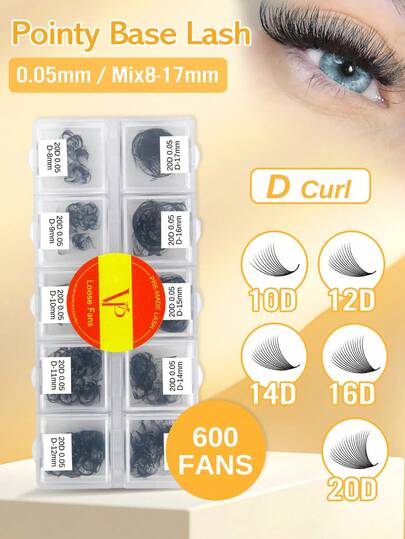 600 Fans Curvature D 10D/12D/14D/16D/20D Black Pramde Fans Lashes 0.05mm 8-17mm Hand Made Premade Loose Fans Eyelash Extensions