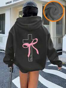 Tween Girl Graphic Print Thermal Lined Sweatshirt, Warm & Comfortable For Autumn/Winter